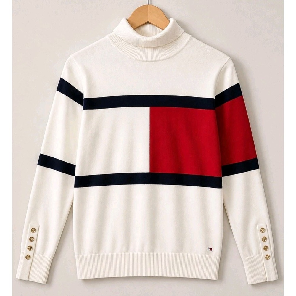Tommy Hilfiger Colorblock Sweater Small Preppy Nautical Lightweight Knit Red